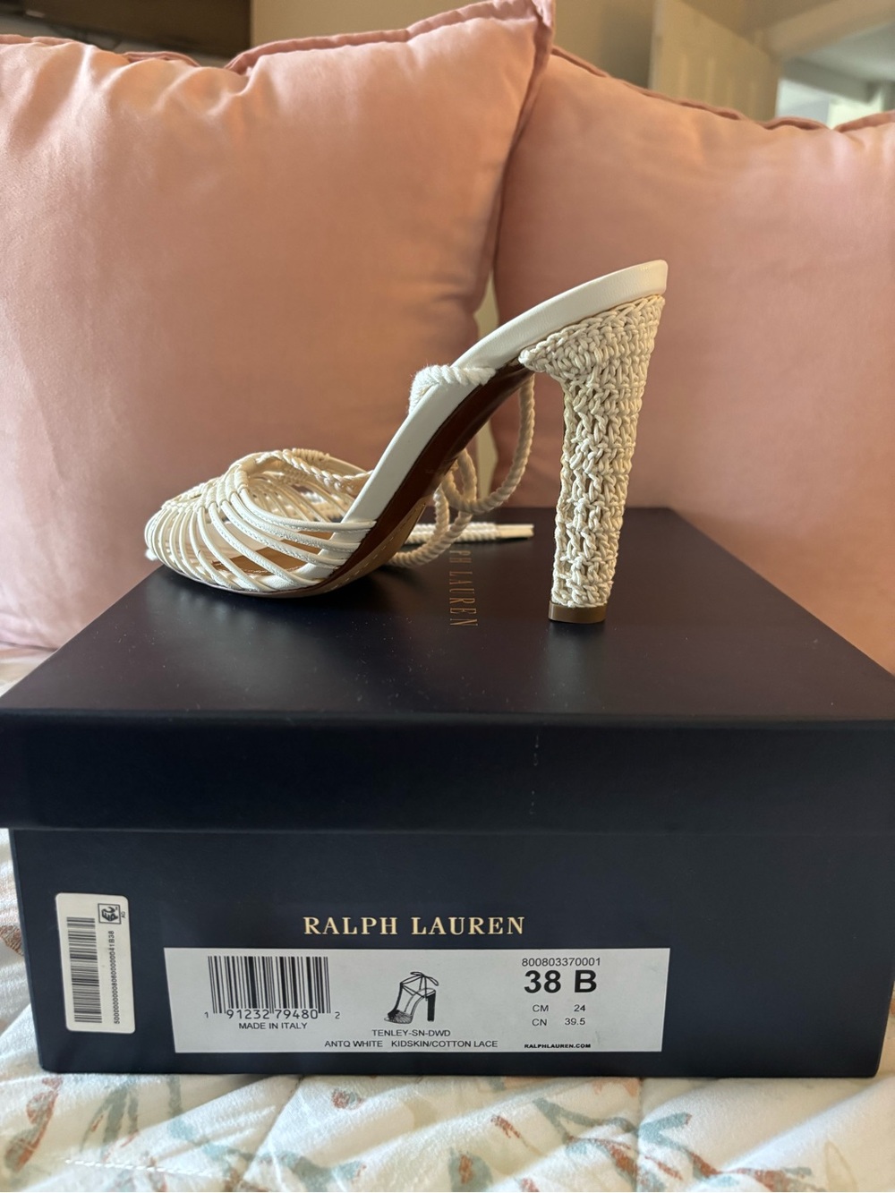 Ralph Lauren Antique White Woven High Heel Lace Up. Size 7 1/2 - Worn Once